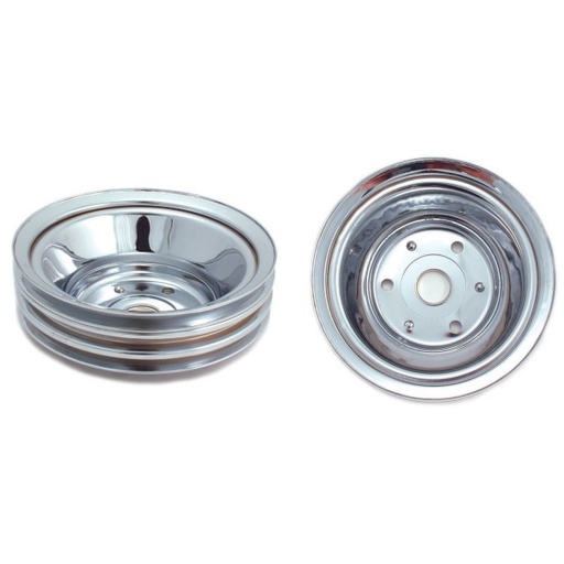 [4448] Pulley Crankshaft Triple Groove Lwp Chromed Steel Small Block Chevrolet 265-400