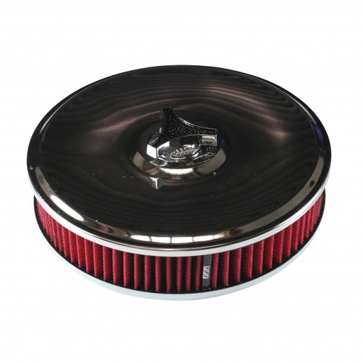 [456-161W] Chrome Air Cleaner 9" Wide x 2" Tall 3-1/16"(80mm) Nikki Carb Red Element