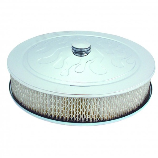 [4758] Chrome Air Filter Cleaner Flamed 14" x 3" Holley Edelbrock Recessed Base Paper