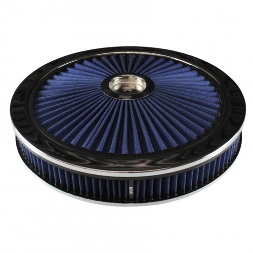 [47646] Extraflow Blue Chrome Air Filter Cleaner 14" x 2" Holley Edelbrock Recessed Base