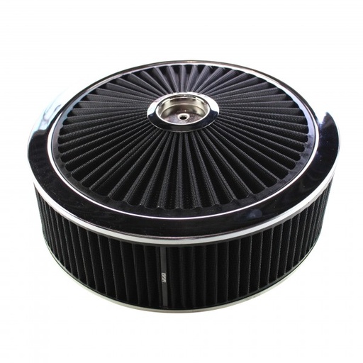 [47671] Extraflow Black Chrome Air Filter Cleaner 14"x 4" Holley Edelbrock Recessed Base