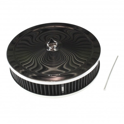 [47701] Chrome Air Cleaner 9" Wide x 2" Tall Holley Edelbrock Carburettor Black Element