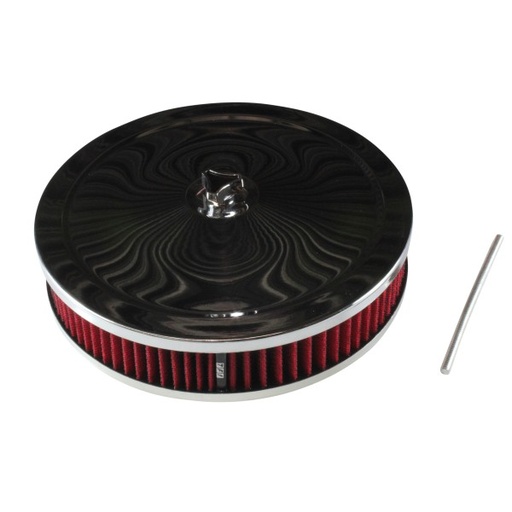 [47702] Chrome Air Cleaner 9" Wide x 2" Tall Holley Edelbrock Carburettor Red Element
