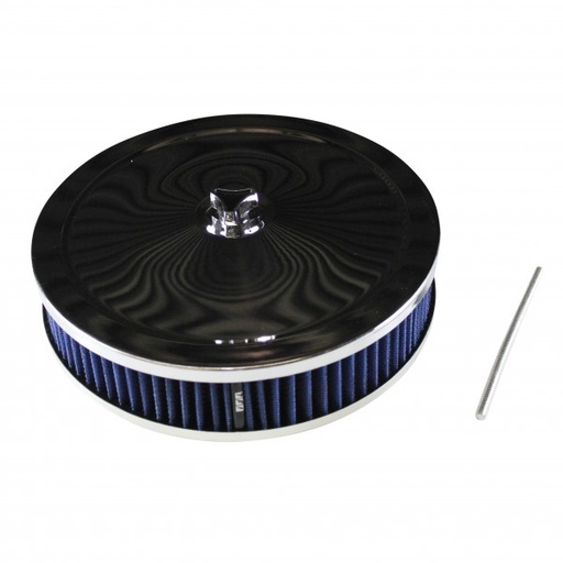 [47706] Chrome Air Cleaner 9" Wide x 2" Tall Holley Edelbrock Carburettor Blue Element
