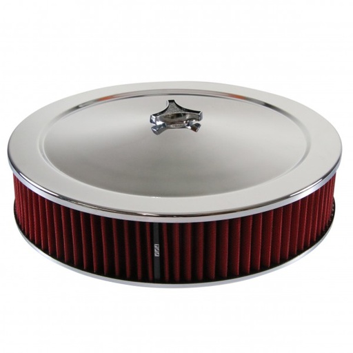 [477-941WRED] Chrome Air Filter Cleaner 14" x 3" Holley Rochester Recessed Base Red Washable
