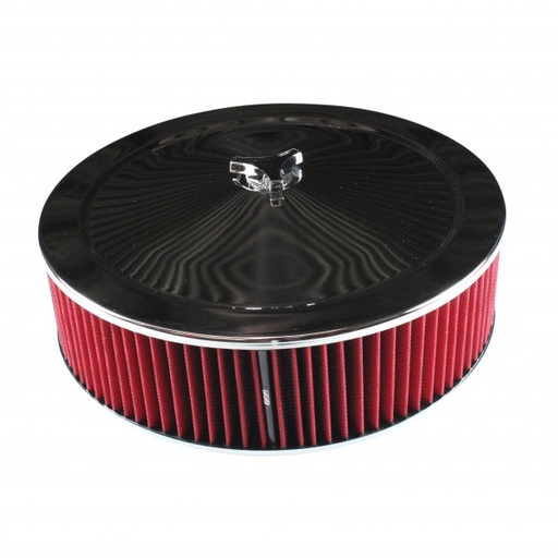 [478-921W] Chrome Air Filter Cleaner 14" x 4" Holley or Holden Quadrajet Base Red Washable