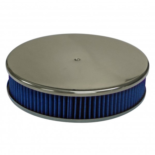 [49136] Smooth Polished Aluminium Air Cleaner 14" x 3" Holley Edelbrock Blue Filter