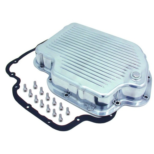 [5461] Transmission Pan GM Turbo 400 OEM Height Polished Alloy Finned with Drain Plug