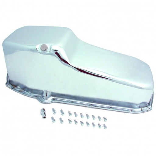 [5480] Oil Pan Sump Chevrolet Small Block 1955-79 283-400 Chrome Plated 2pce Rear Main