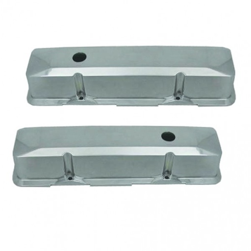 [6152] Valve Covers Tall Small Block Chev V8 Polished Plain Aluminum Recessed Style