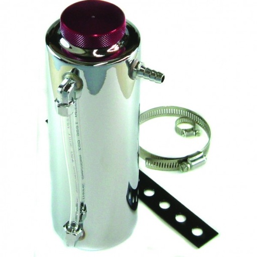 [6571] Catch Can Chromed Steel Round 675ml 220mm x 80mm + Level Indicator. Red Cap