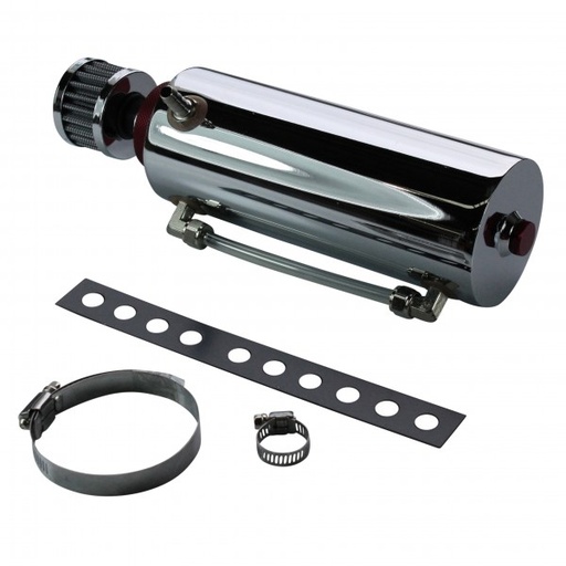 [6571B] Catch Can Chromed Steel Round 675ml 280mm x 80mm Level Indicator + Breather