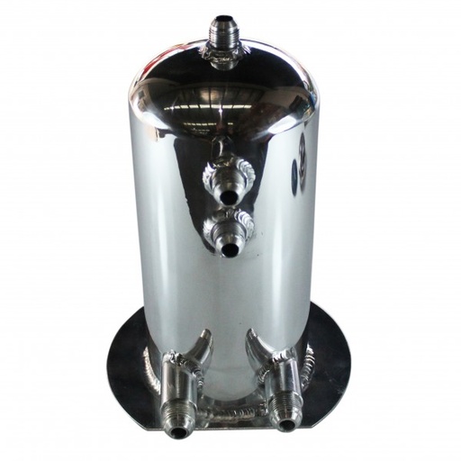 [6590] Surge Tank 2.5 Litre Polished Alloy with AN Male Fittings 270mm Tall