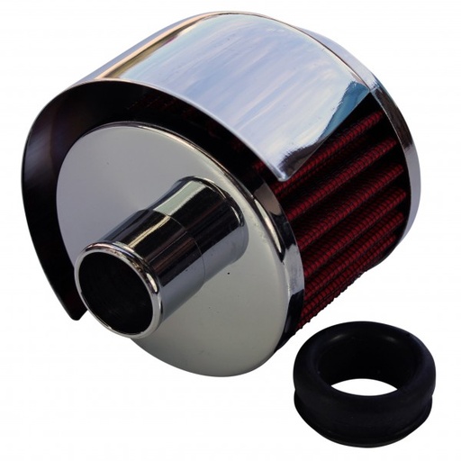 [66-006] Valve Cover Breather Cap Push In 1"(25mm) Neck Shield Chrome Red Element Gromm