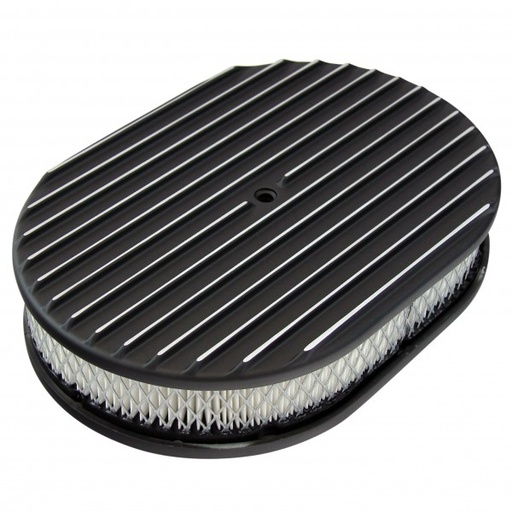 [66-418] Oval Black Full Finned Air Cleaner 12" x 2" Holley Edelbrock Quadrajet Carter