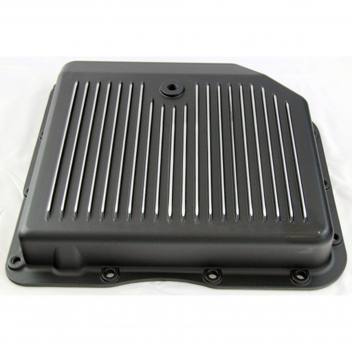 [66-543] Transmission Pan GM Turbo 350 Black Finned Milled Alloy Gasket Bolts Hardware