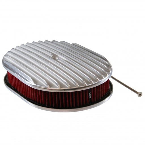 [68-374] Oval Full Finned Air Cleaner 12" x 2" Holley Edelbrock Quadrajet Red Filter