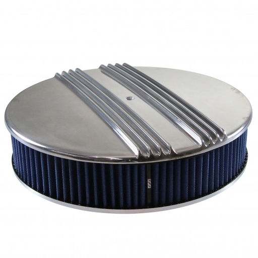[68-418] Dual Centre Finned Aluminium Air Cleaner 14" x 3" Holley Edelbrock Blue Filter