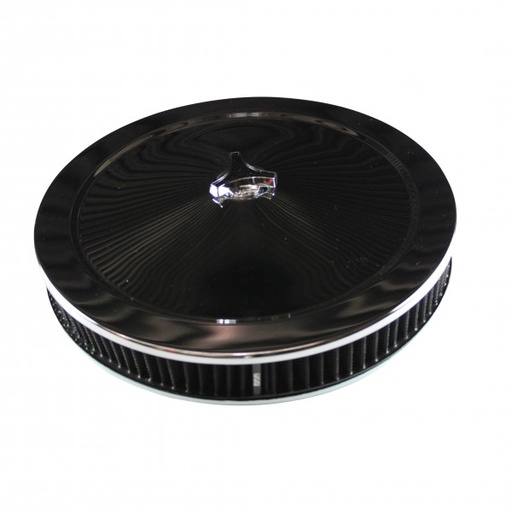 [68-430] Chrome Air Filter Cleaner 14" x 2" Holley or Holden Quadrajet Base Black Element