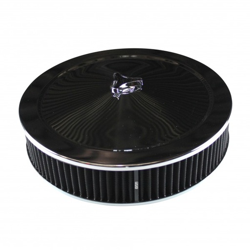 [68-432] Chrome Air Filter Cleaner 14" x 3" Holley or Holden Quadrajet Base Black Element