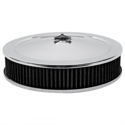 [68-433] Chrome Air Filter Cleaner 14" x 3" Holley Rochester Recessed Base Black Washable