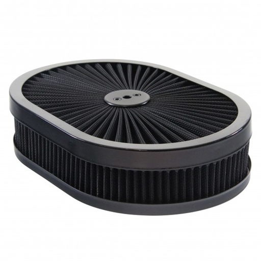 [68-438] Oval Extraflow Black Edge Air Cleaner 12"x 2" Holley Edelbrock Quadrajet Carter