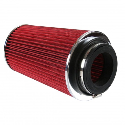 [69-007] Conical High Flow Air Filter Multi Fit 3"-3.5"-4". 10" Tall Red/Chrome