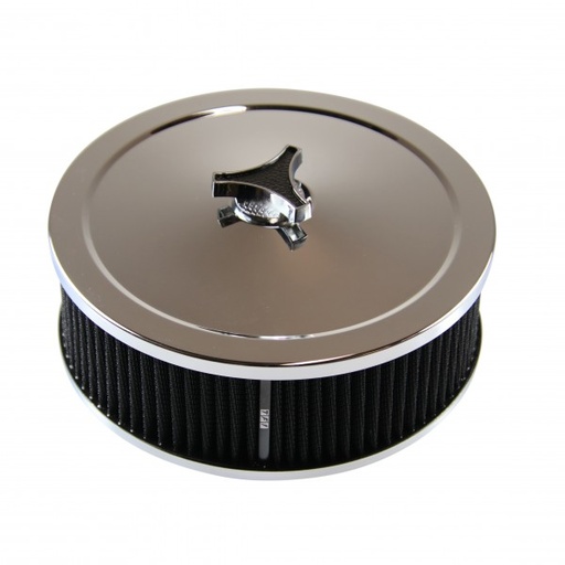 [69-606] Chrome Air Cleaner 9" Wide x 3" Tall Holley Edelbrock Carburettor Black Element