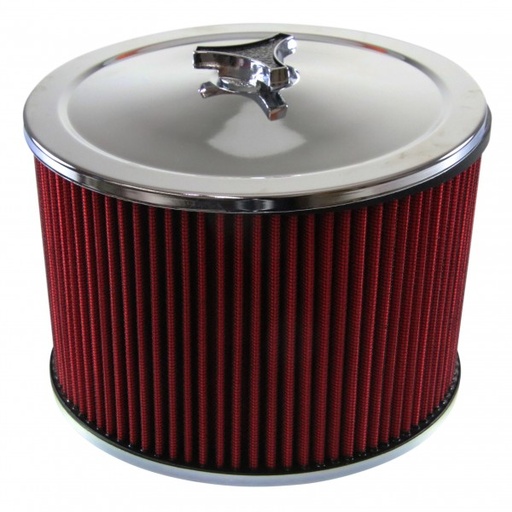 [69-611] Chrome Air Cleaner 9" Wide x 6" Tall Holley Edelbrock Carburettor Red Element