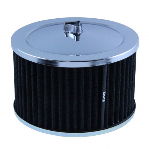 [69-618] Chrome Air Cleaner 6-3/8" Wide x 4" Tall Suit 2-5/16" Carb Black Washable Elem