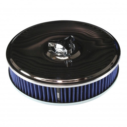 [69-619] Chrome Air Cleaner 9" Wide x 2" Tall Suit 2-5/16" Stromberg Carb Blue Element