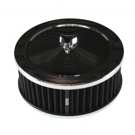 [69-631] Chrome Air Cleaner 6-3/8" Wide x 2-1/2" Tall Suit 2-5/8" Carb Black Washable Ele