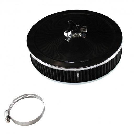 [69-651] Chrome Air Cleaner 9" Wide x 2" Tall Weber 32/36 Dgv Dgav Carb Black Element