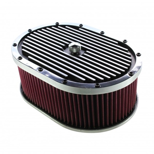 [69-693] Oval Black Polished Finned Air Cleaner 12" x 4" Holley Edelbrock Quadrajet