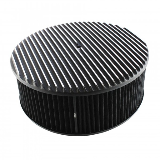 [69-696] Black Alloy Full Finned Air Cleaner 14" x 5" Holley Edelbrock Black Cotton Filte