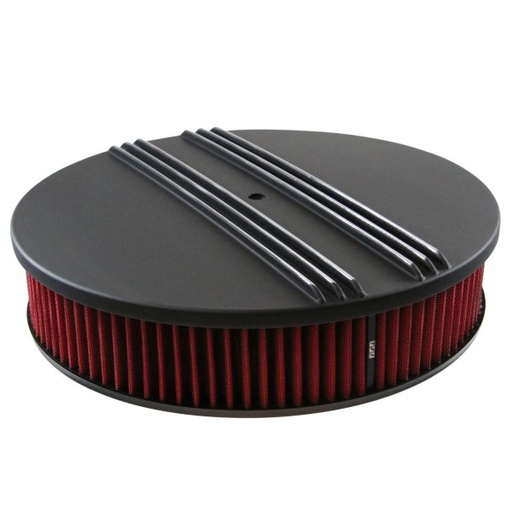 [69-715] Black Alloy Dual Centre Finned Air Cleaner 14" x 3" Holley Edelbrock Red Filter