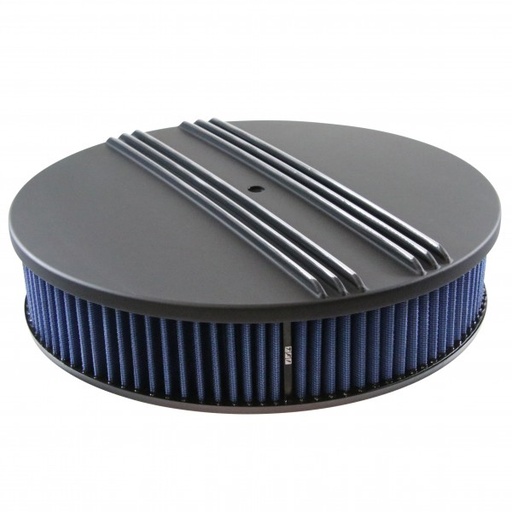 [69-716] Black Alloy Dual Centre Finned Air Cleaner 14" x 3" Holley Edelbrock Blue Filter