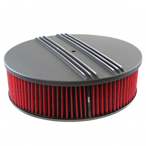 [69-717] Black Alloy Dual Centre Finned Air Cleaner 14" x 4" Holley Edelbrock Red Filter