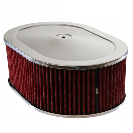 [69-743] Oval Chrome Steel Air Cleaner 12" x 4" Holley Edelbrock Quadrajet Red Filter