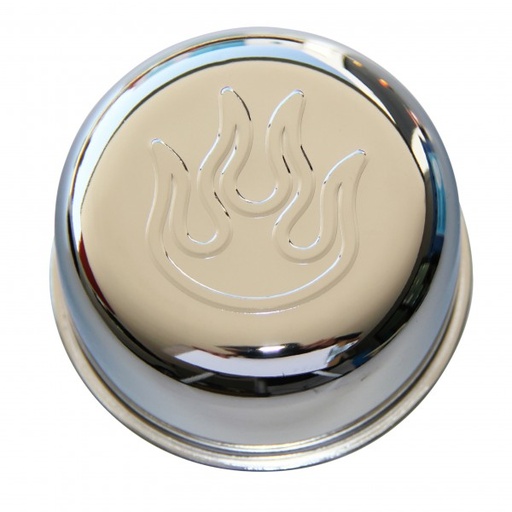 [8870] Valve Cover Breather Cap Push In 1"(25mm) Neck Chromed Steel Embossed Flame