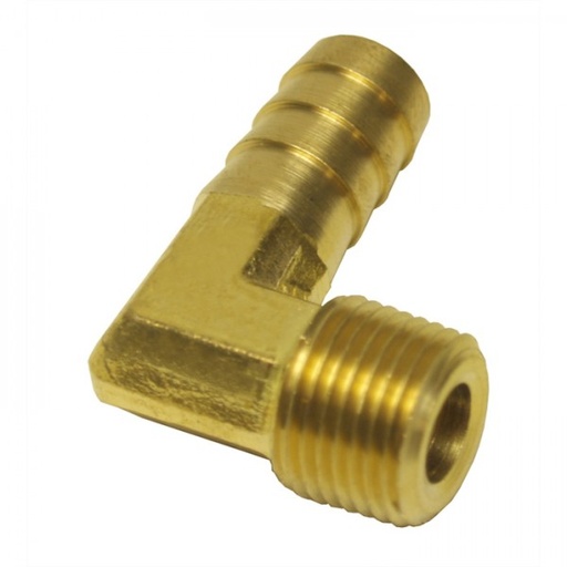 [98234] 90 Degree Hose Fitting 3/8 NPT Male Thread x 1/2 Barb Hose Tail End