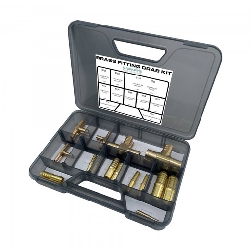 [BRGRAB] Brass Straight Male Joiner and 3-Way Brass Tee Fittings Grab Kit - 22 Piece