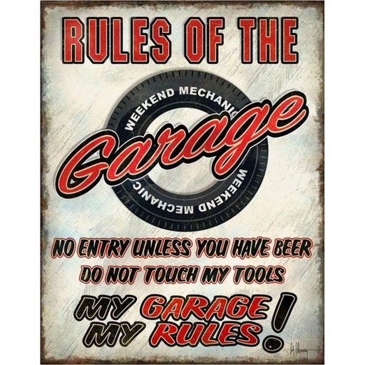 [MSI2410] Rules of the Garage Metal Sign Reproduction 32cm x 41cm