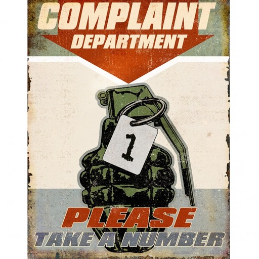 [MSI2487] Complaints Department Please Take A Number Metal Sign Reproduction 32cm x 41cm