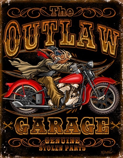 [MSI2678] Outlaw Garage Metal Sign Reproduction 32cm x 41cm