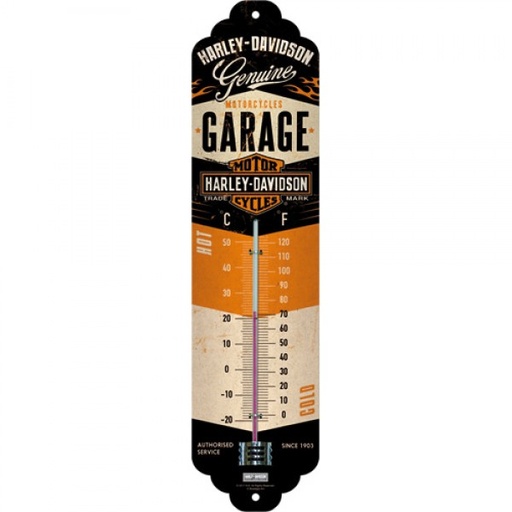 [NA80313] Thermometer Harley Davidson Garage C+F 6.5cm x 28cm In Hang Sell