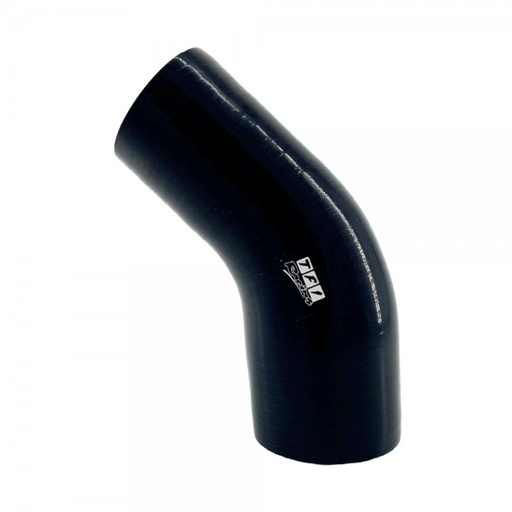 [SH-RE45-70-63-BLK] Silicone Hose Black 45 Deg Reducing Elbow 70 to 51mm (2.75" to 2.5") ID, 50mm Leg Length